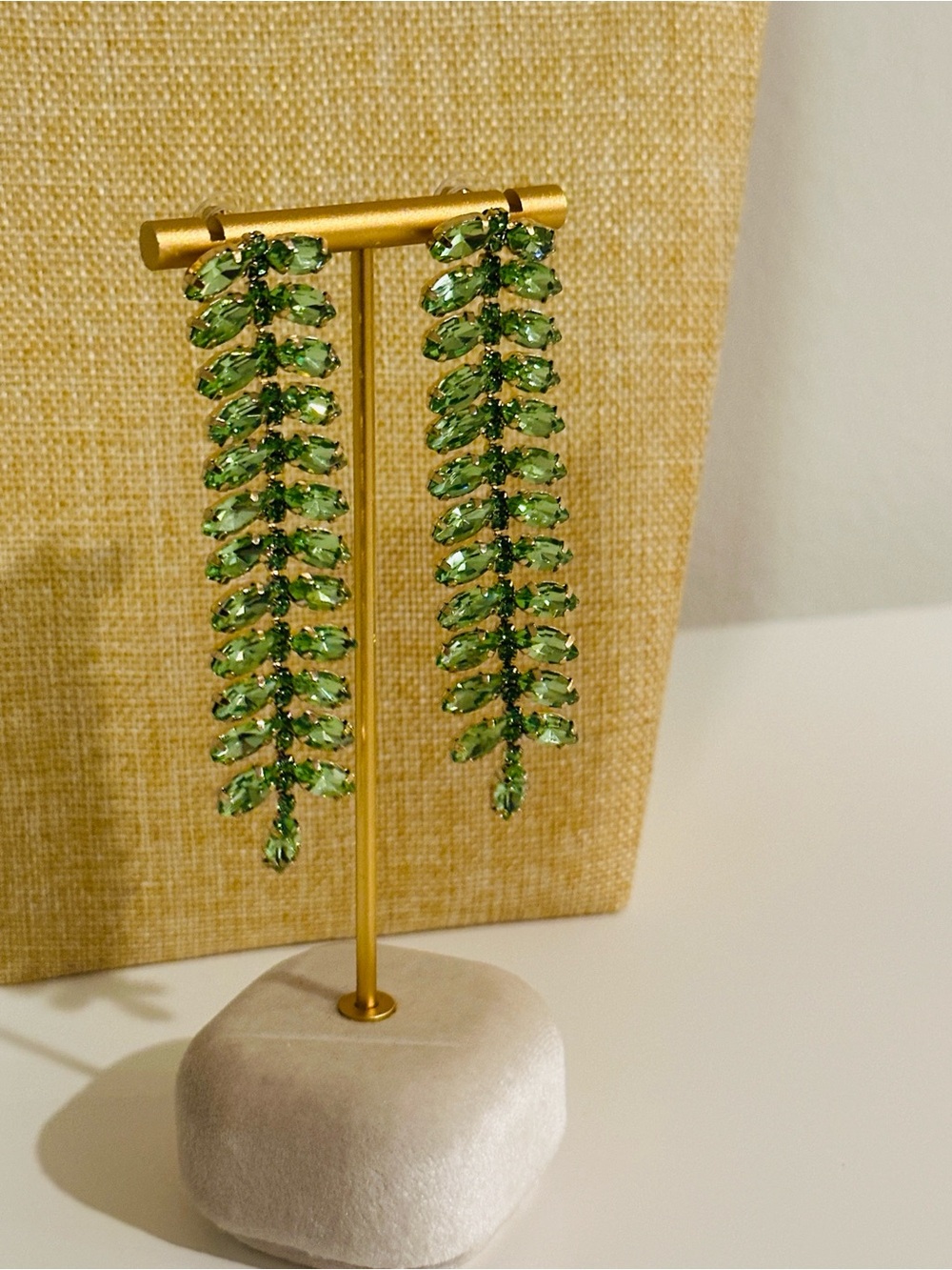 Fashion Jewelry Green Crystal Fern Drop Earrings - Women Jewelry